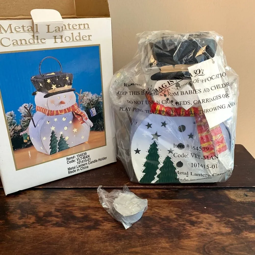 Metal Snowman Lantern Votive‎ Holder Christmas & tea light candle Holiday Stars